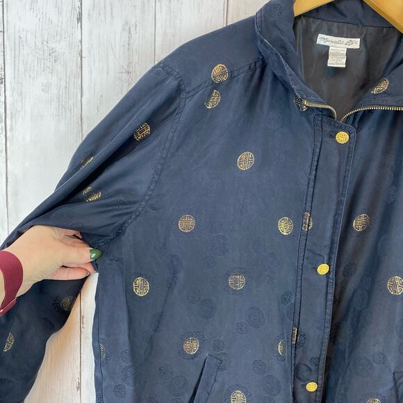 VTG Mureli Women's Black Gold Printed Silk Bomber Windbreaker Jacket Size Large - Picture 5 of 12